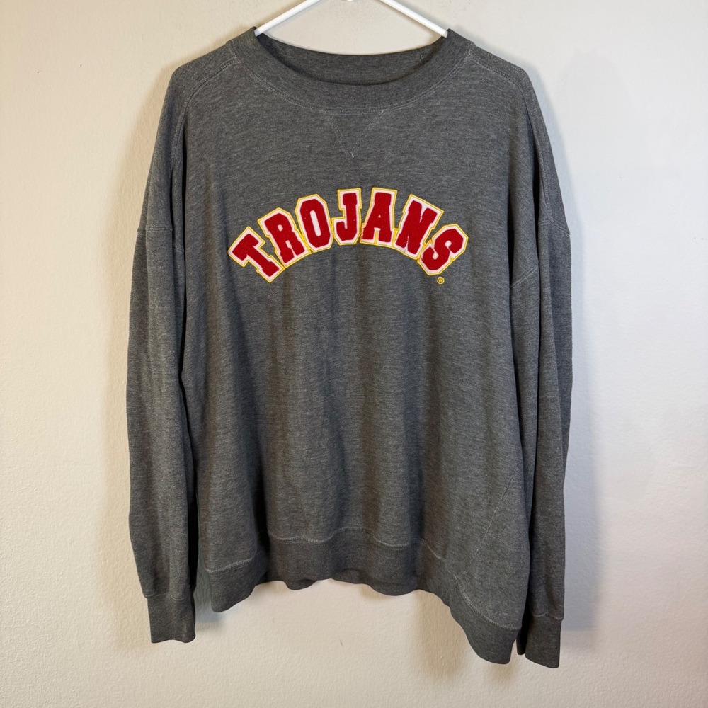 USC Trojans Mens Heather Grey Crewneck Sweatshirt NCAA Collegiate Large‎ Relaxed